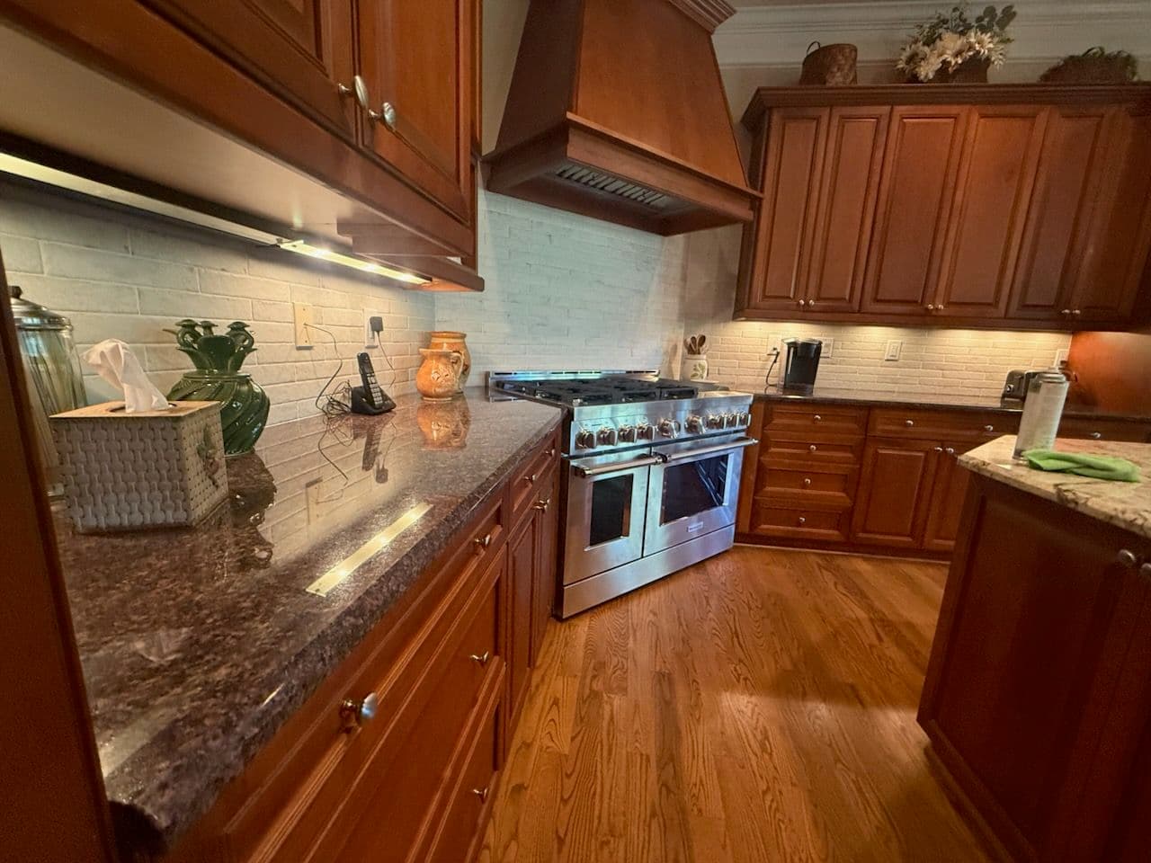 Charming Kitchen Update with Brick-Style Backsplash image