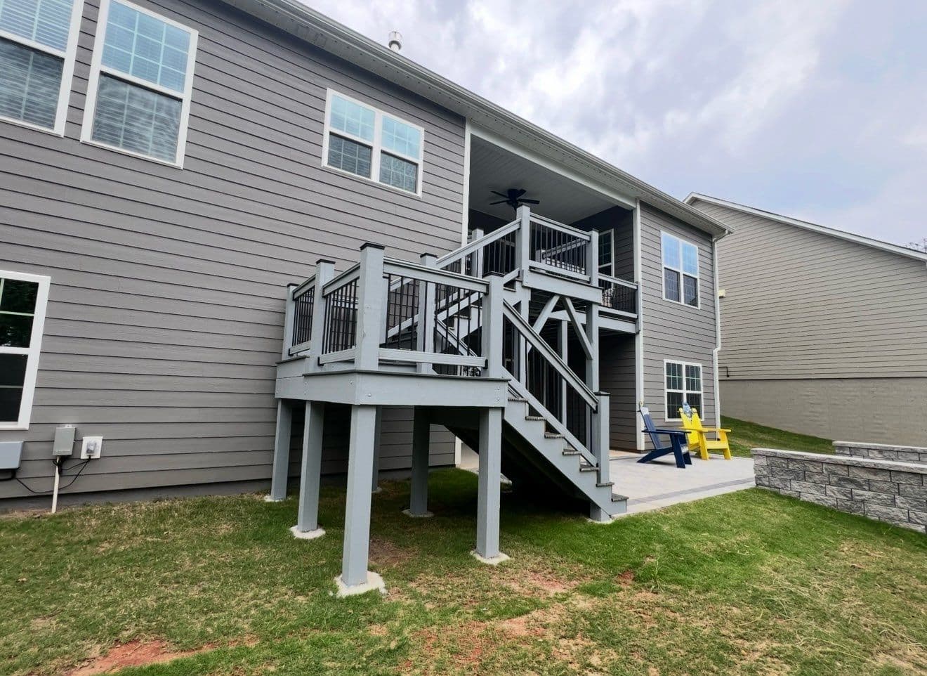 Gallery photos for Two-Level Deck Masterpiece with Gray Wood and Black Railings: Image #1